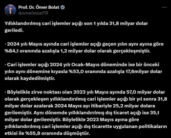 Bakan Bolat: Cari işlemler açığı 1 yılda 31,8 milyar dolar geriledi