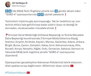 26 ilde DEAŞ terör örgütüne yönelik 'Gürz-4' operasyonu: 99 gözaltı