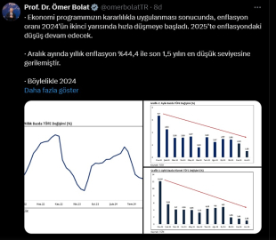 Bakan Bolat: 2025'te enflasyondaki düşüş devam edecek