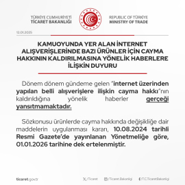 Ticaret Bakanlığı'ndan internet alışverişlerinde 'cayma hakkı' açıklaması